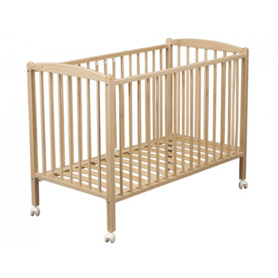 lit bébé à barreaux et à roulettes en bois marque Combelle