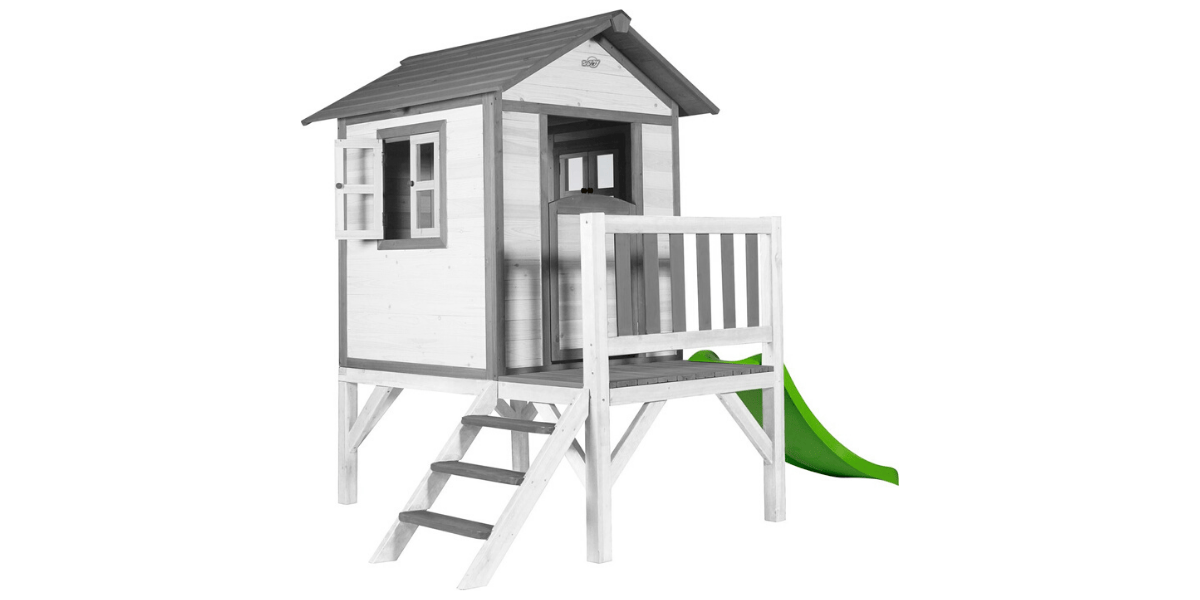 cabane en bois Sunny Lodge sur pilotis avec toboggan pour enfant